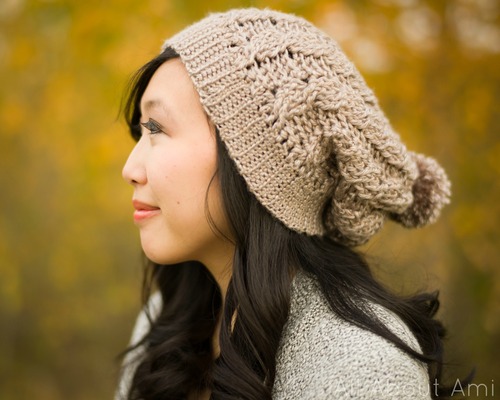 Crochet Cabled Slouchy Beanie