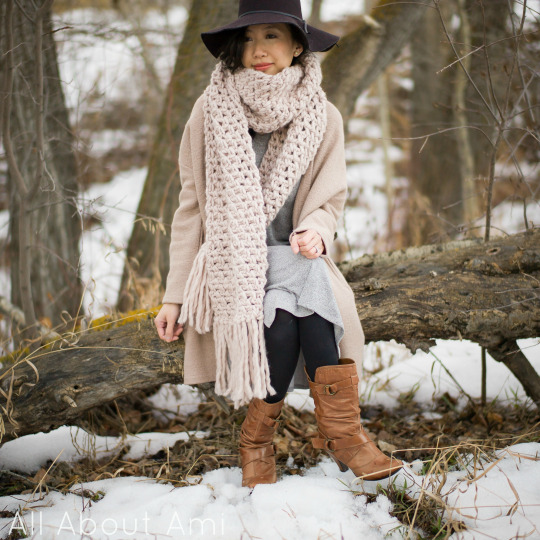 Crochet Moss Fringe Scarf