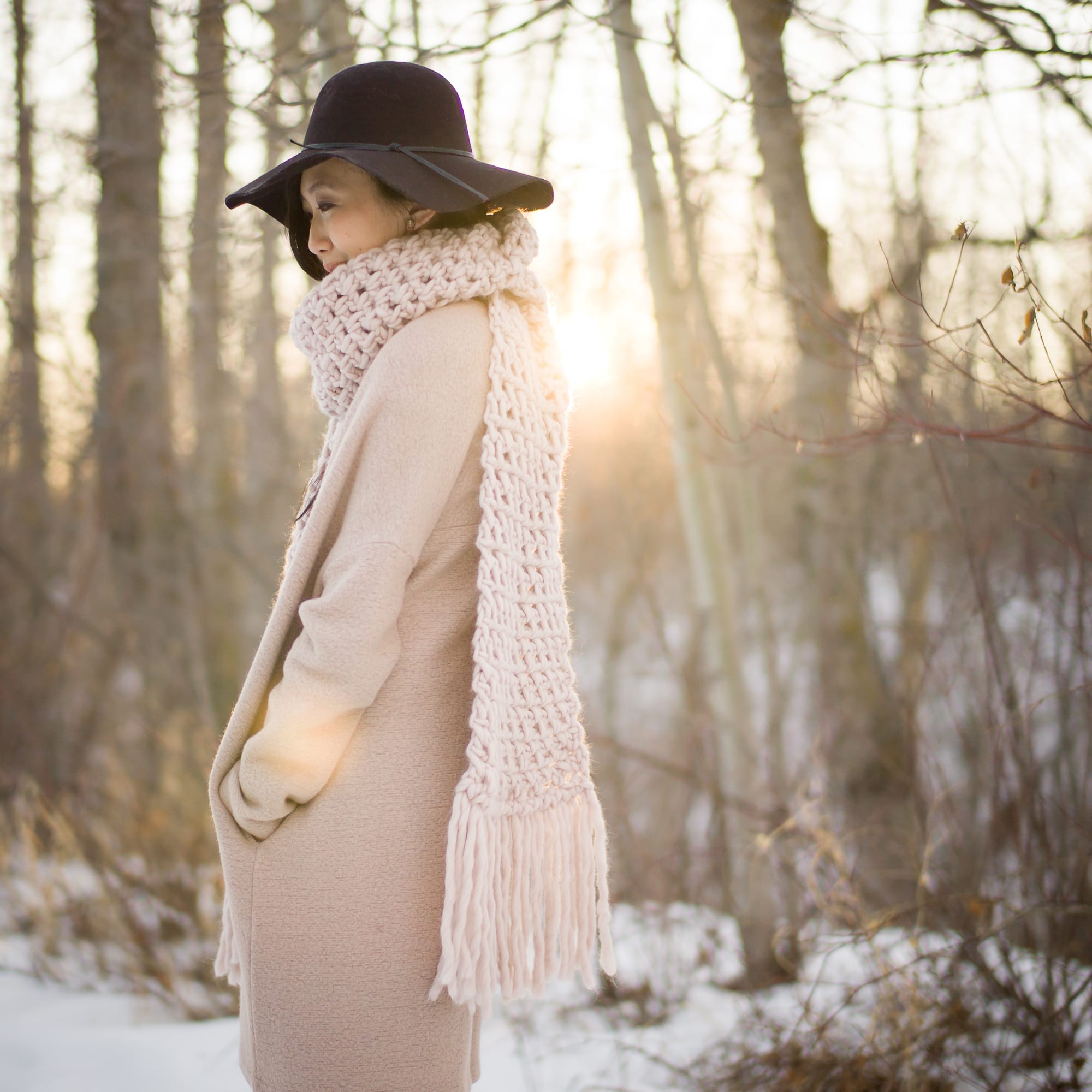 Moss Stitch Scarf With Fringe