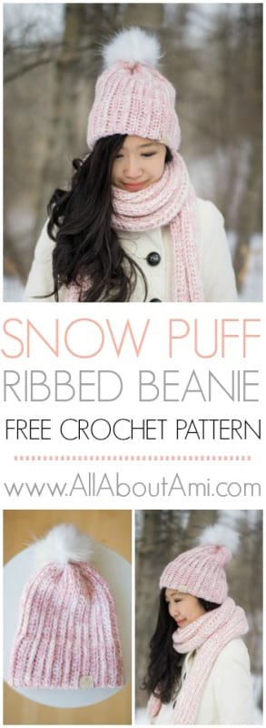 Snow Puff Ribbed Beanie