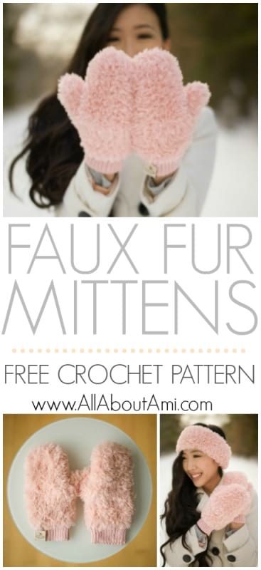 Crochet Faux Fur Mittens