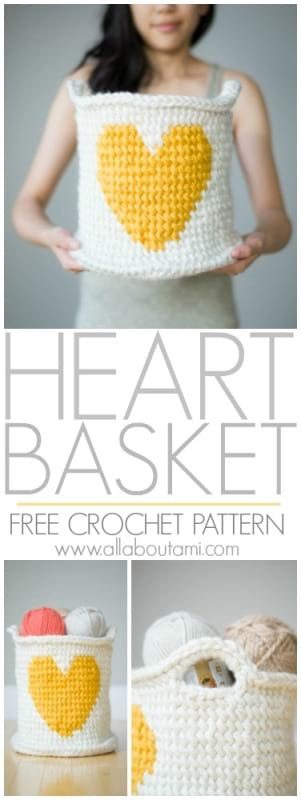 Crochet Heart Basket