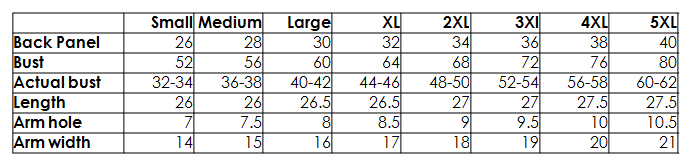 Uptown Cardigan Size Chart