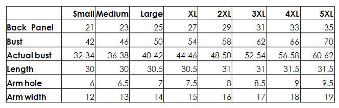 Rosewood Cardigan Size Chart