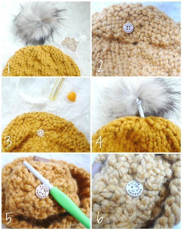 Faux Fur Pom Poms with Elastic Loop and Button