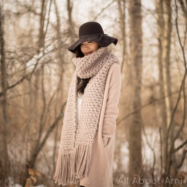 Brown Wool Scarf With Fringe 