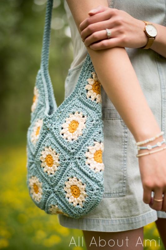 Large Crochet Bag With Zipper Colorblock